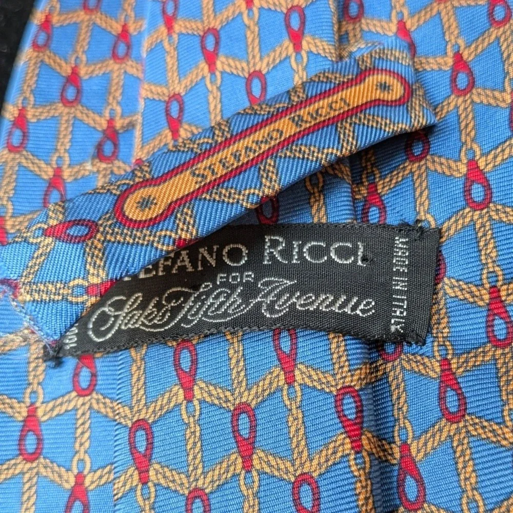 Stefano Ricci For Saks Fifth Avenue‎ $350 Silk Tie Blue Rope Chain Made in Italy